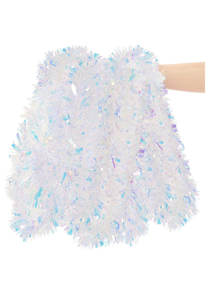 موردلي إكليل زينة أبيض لامع بطول ٢٦.٢ قدم، مناسب لأعياد الميلاد وحفلات الزفاف وديكورات الحفلات، إكليل زينة من رقائق القصدير لعيد الميلاد، مناسب لجميع فصول السنة، مناسب للحفلات الداخلية والخارجية (أبيض لامع). - Image 1